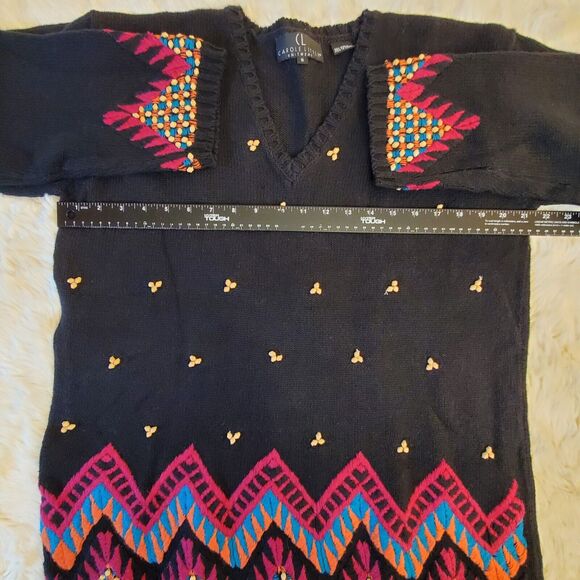 Carole Little Aztec Beads Sweater Sz S Cottagecore Grandma Core Y2K Ramie Cotton - Picture 4 of 9